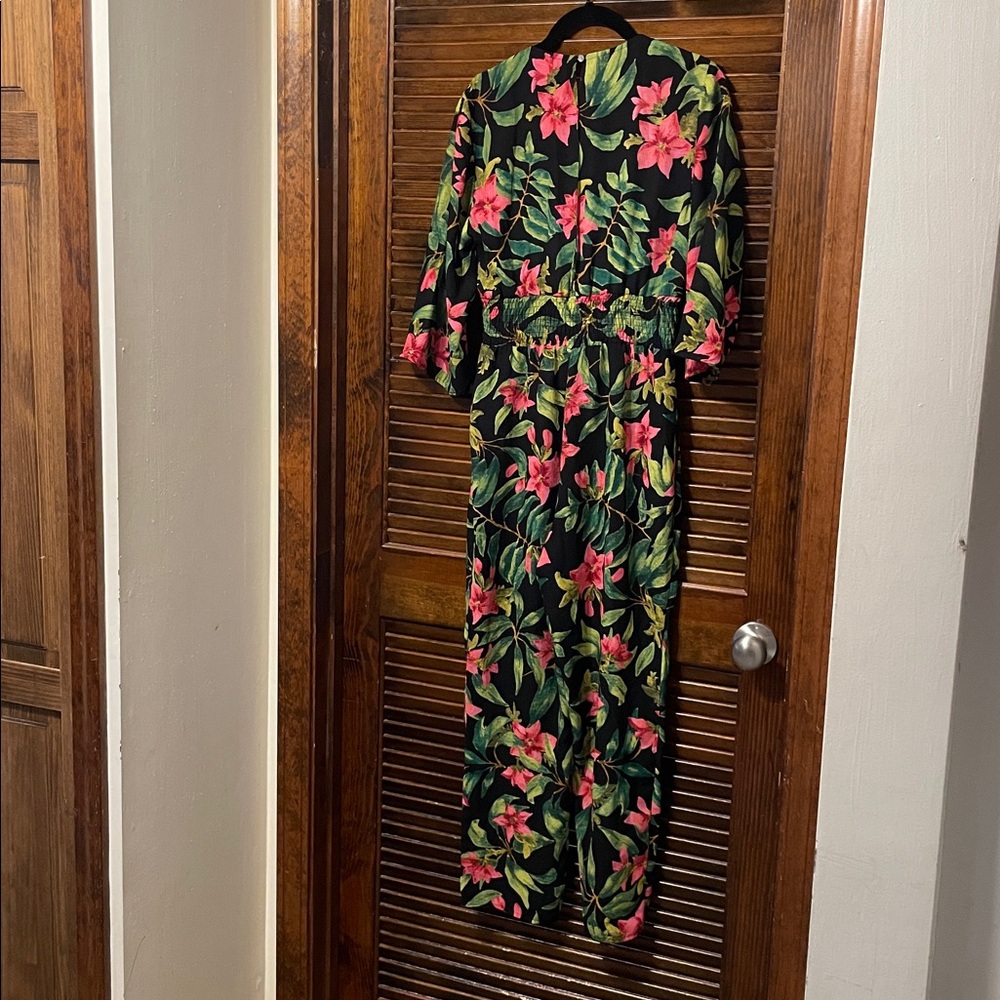 Zara Black & Green Floral Front Tie Jumpsuit - Picture 7 of 7